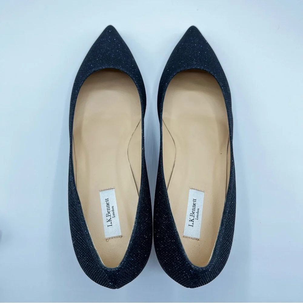 LK Bennett Women’s Sz 10.5 Audrey Kitten Heels Sparkle Navy Blue Wedding Fancy